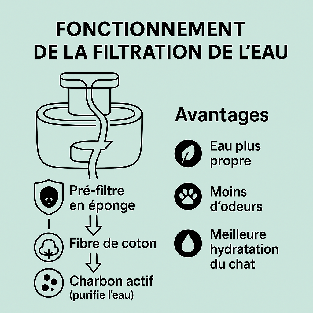 Fontaine à eau pour chat avec système de filtration